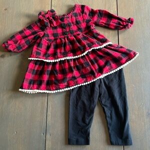 Good Lad Red Buffalo Plaid Top and Black Leggings 12 Months